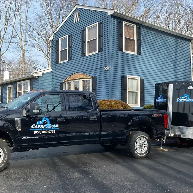 Pressure washing a residential exterior in South Jersey